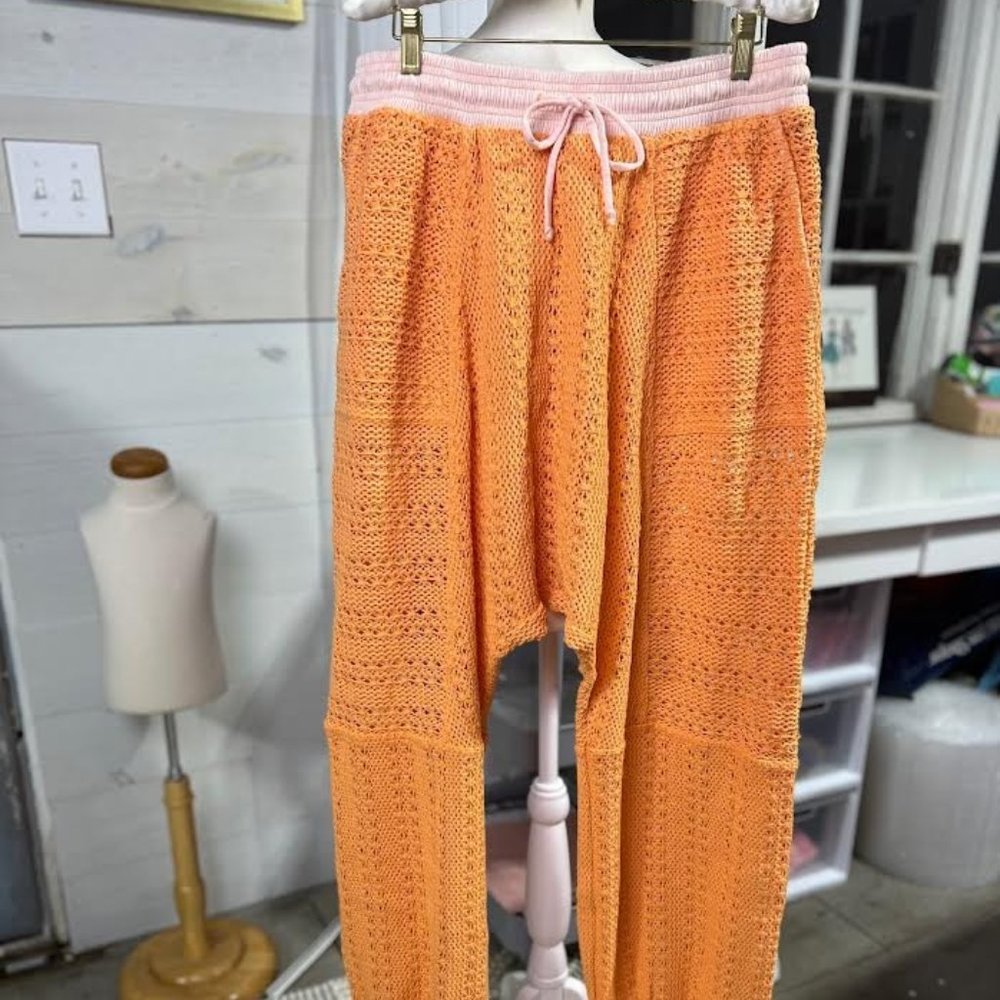 NWOT Free People Crocheted Haram Pants in Orange/Pink - L/XL
